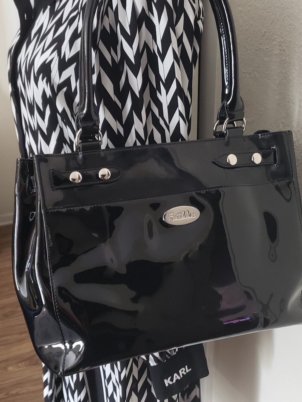 Fathke Black Patent Leather Tote Bag